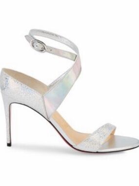 Christian Louboutin Silver Holographic Glitter Ankle-Strap Stiletto Sandals